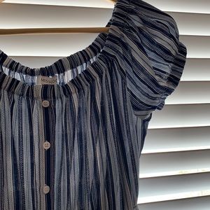 Blues, striped, polyester, maxi dress.